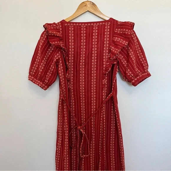 Christy Dawn The Darcy Dress Size XS in Hibiscus Zinnia Stripe Red Ruffle Cotton - Picture 7 of 8